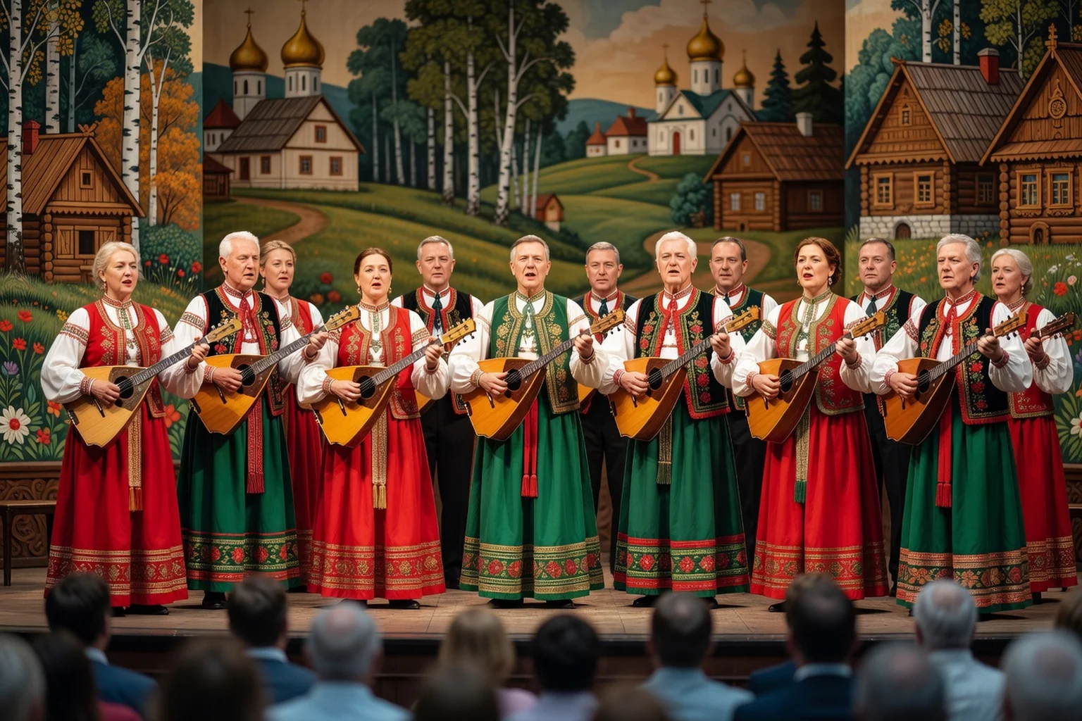 Orchestre de balalaïkas sur scène lors d'un festival à Moscou en 2025