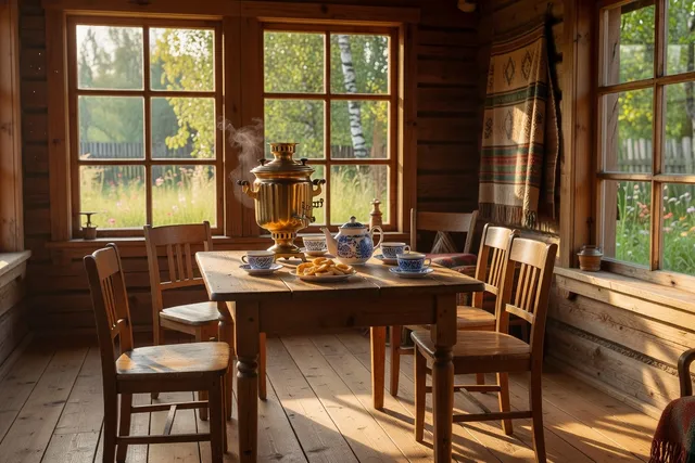 Table conviviale et brochettes de chachlyk lors d'un week-end à la datcha