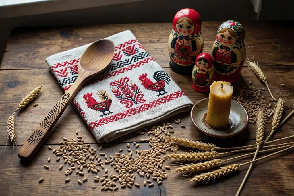 Culture et traditions russes : troïka dans la neige, balalaïka et sarafane brodé