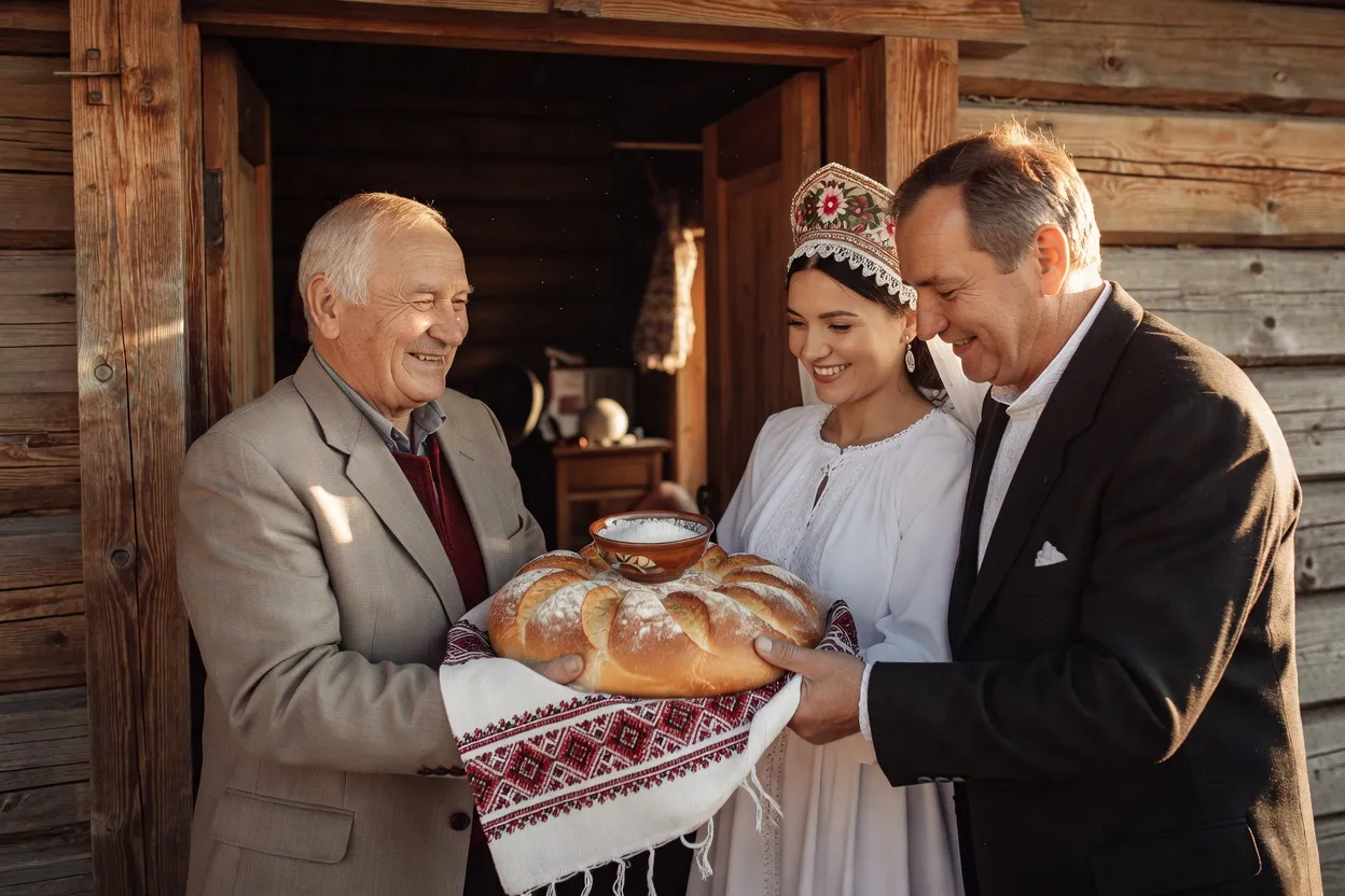 Pain et sel traditionnels du rite khleb-sol offerts aux jeunes mariés russes