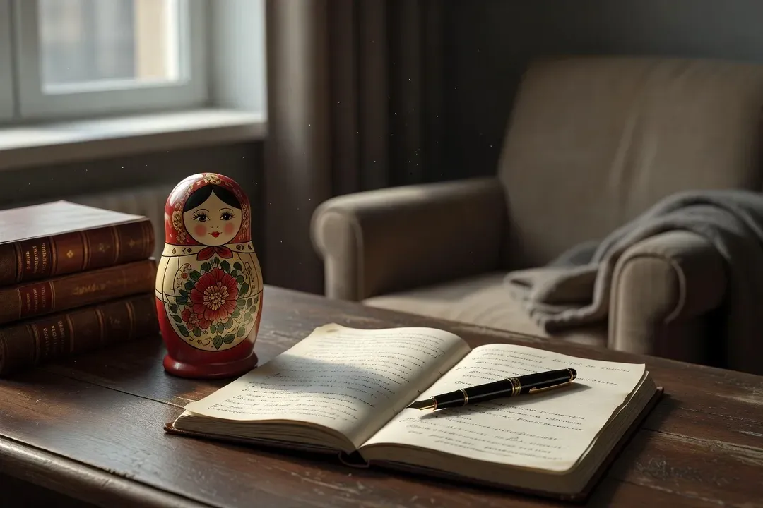 Mains ouvrant une matriochka artisanale russe, révélant une poupée plus petite — symbolique du rituel de découverte de soi
