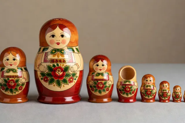 Grande matriochka géante de 50 cm avec toutes ses pièces alignées