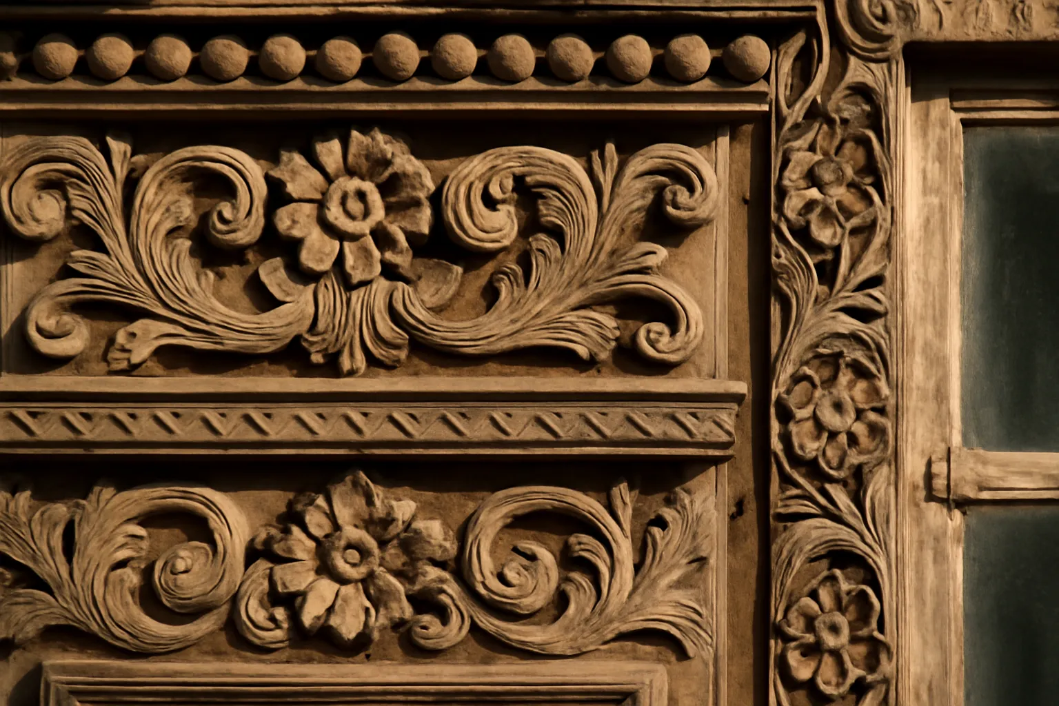 Détail d'une sculpture sur bois ajourée d'un nalichnik russe