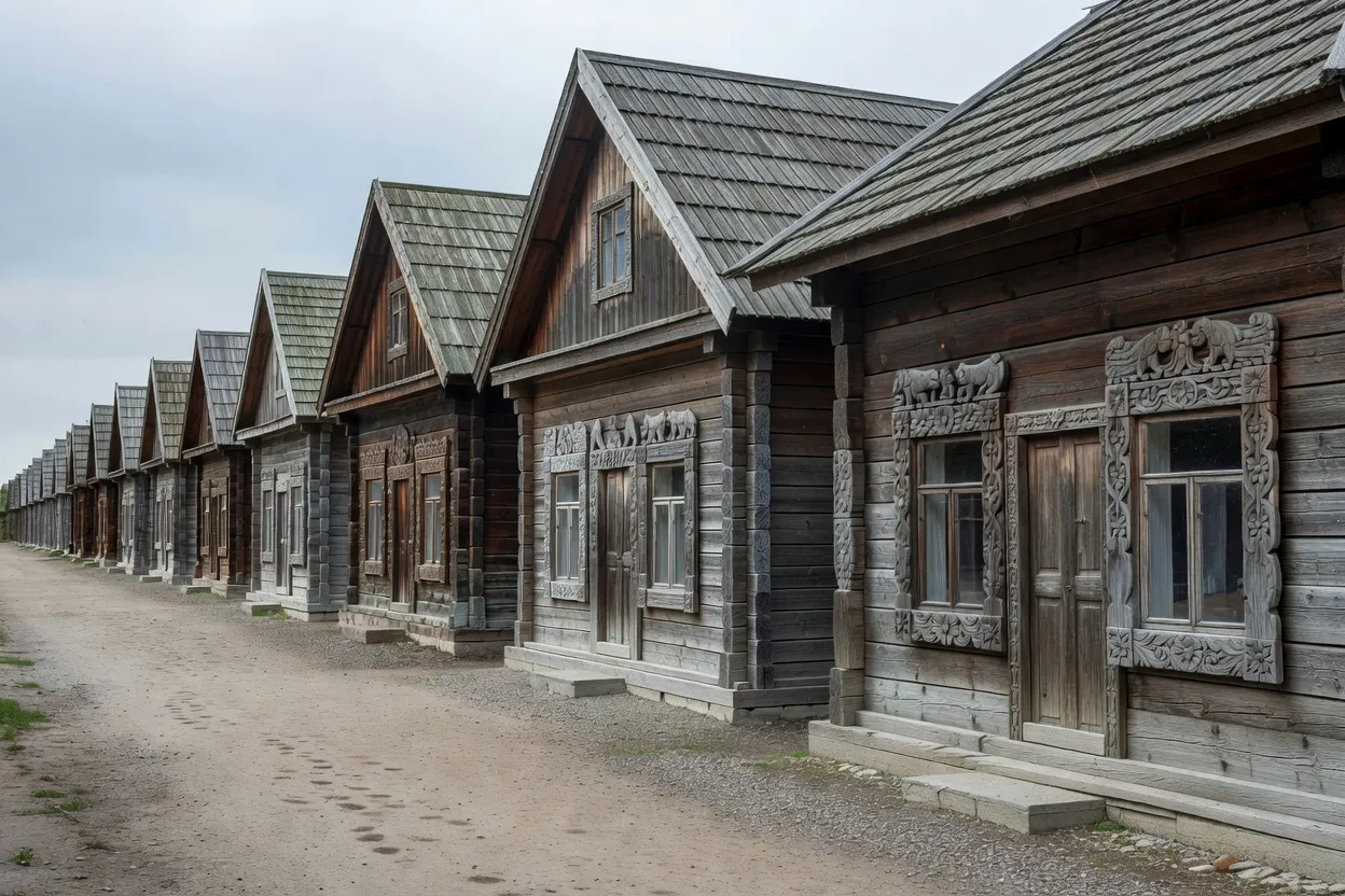 Musée en plein air de Souzdal présentant des maisons en bois et leurs nalichniki
