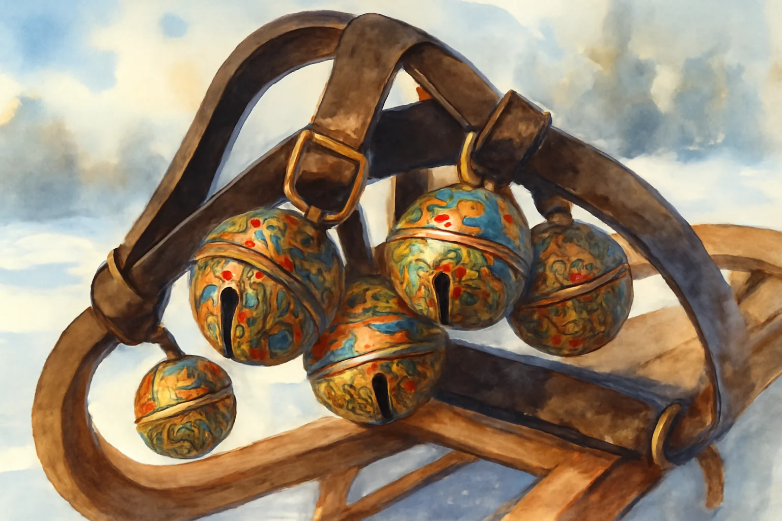 Gros plan sur les bubentsy, clochettes traditionnelles du harnais de troïka russe