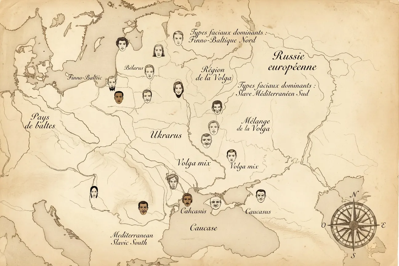 Carte des regions slaves d'Europe avec annotations anthropologiques