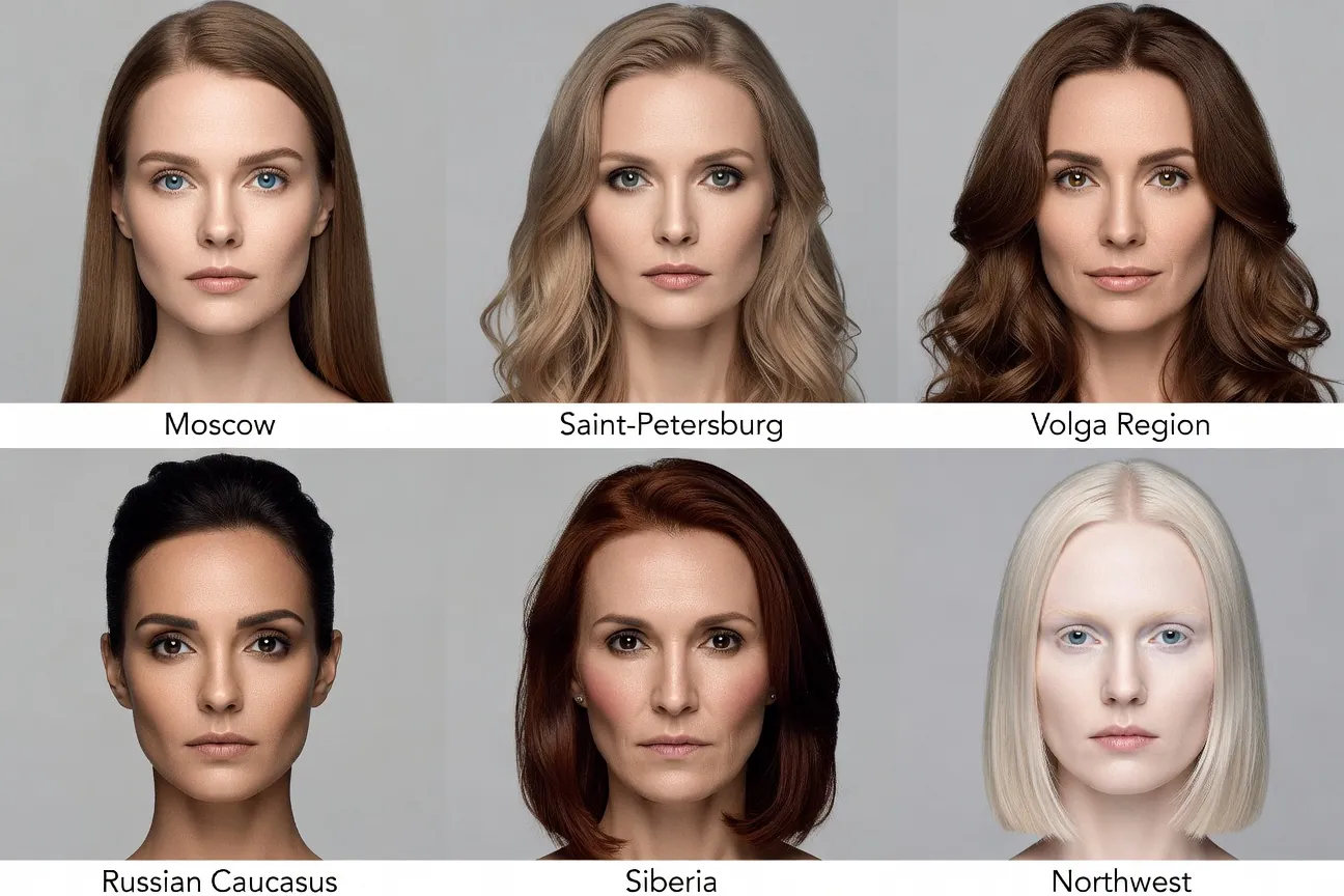 Mosaique de portraits varies de femmes slaves de differentes regions russes