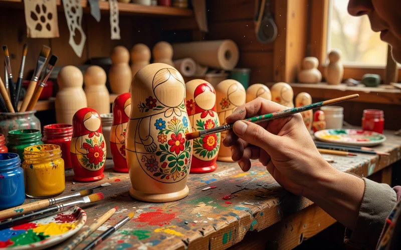 Matriochkas des differentes epoques de production : imperiale, sovietique et contemporaine