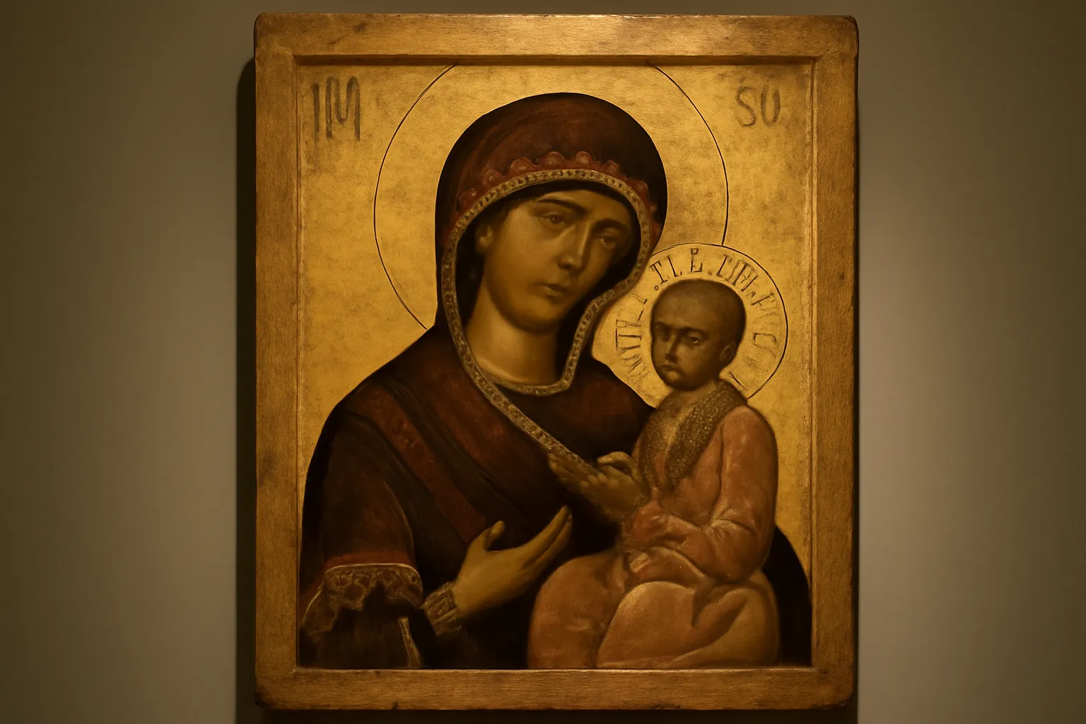 Icône russe ancienne peinte à la tempera avec fond doré, style byzantin