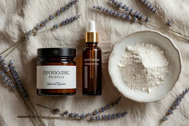 Ingrédients naturels de la beauté russe : cynorrhodon, propolis, bouleau