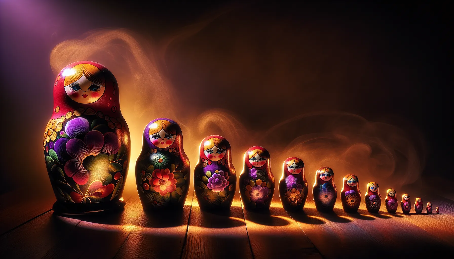 Matriochkas colorees representant la signification spirituelle des sept corps energetiques